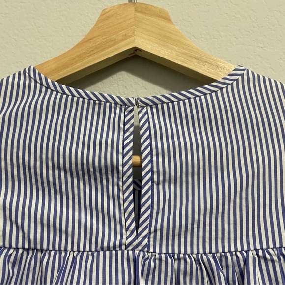 J. Crew Blouse Cotton Edie Ruffle Seersucker Striped Blue White Womens 00 - Picture 3 of 12